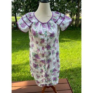Vintage Models Coat Womens Floral Nightgown Dress M Lilac Print Snap Front MuMu